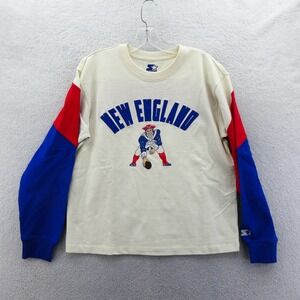 Starter Sweater Womens Medium New England Patriots Colorblock Cream Red Blue Y2K